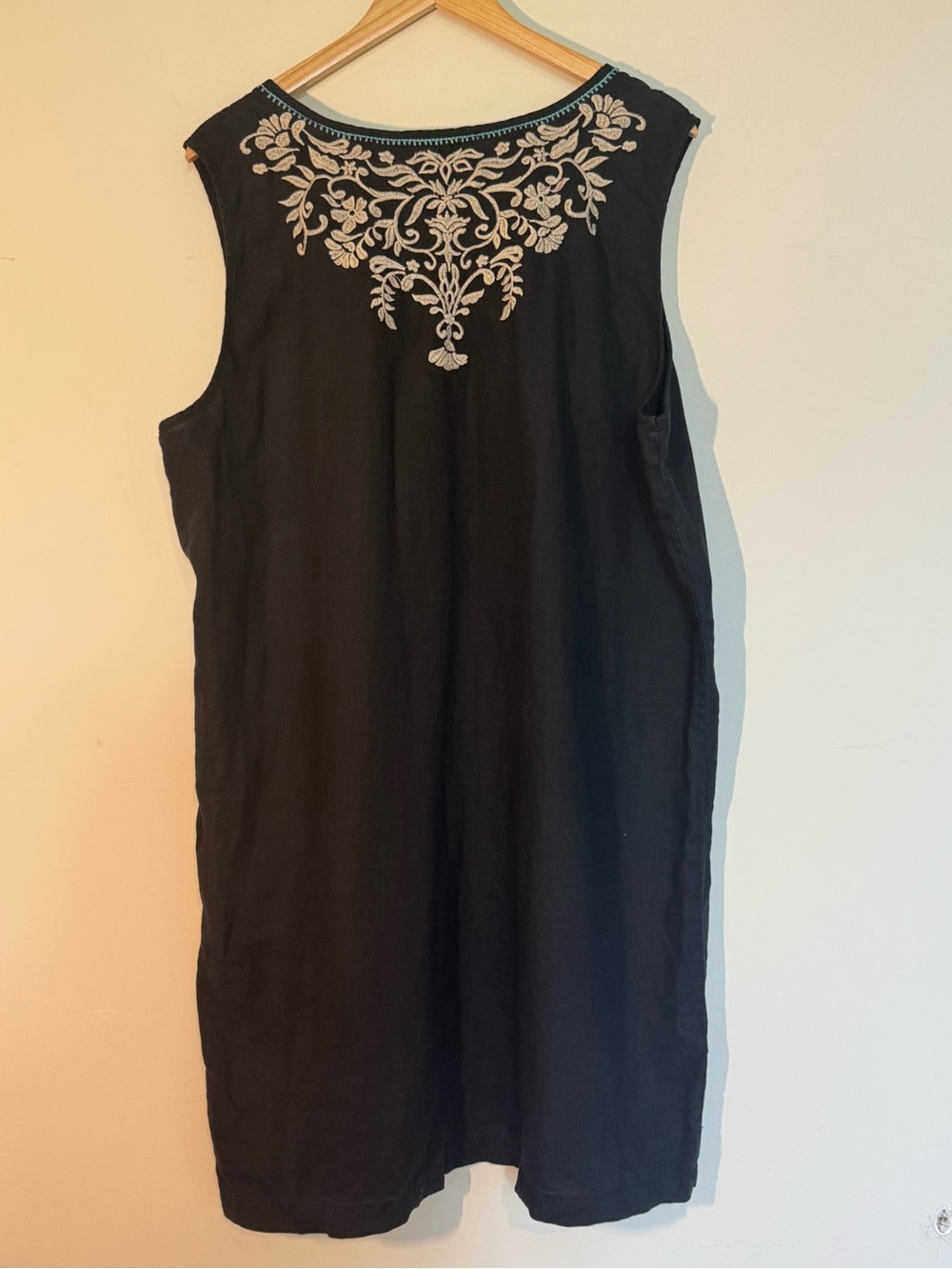 Johnny Was Los Angeles 100% Linen Floral Embroidered Sleeveless Dress XXL Black - Picture 4 of 9